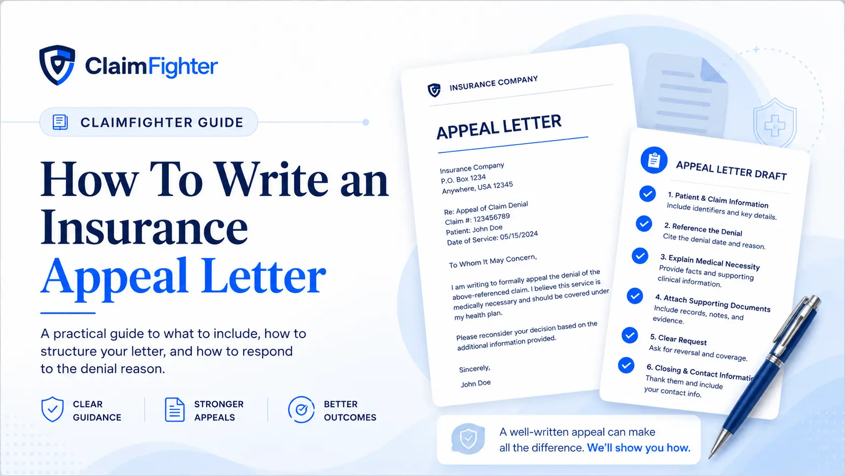 Appeal letter draft with a pen and checklist